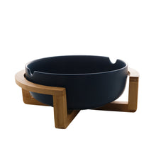 Lade das Bild in den Galerie-Viewer, Porcelaine Blue Bowl with Wooden Support 26x22x11cm.