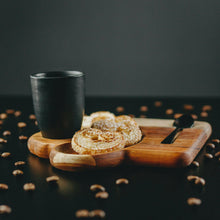 Load image into Gallery viewer, Porcelain Coffee Cup 93ml on a wooden tray 17x16x8cm.
