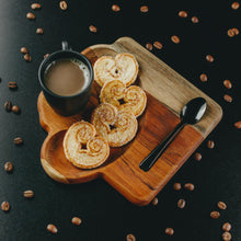 Load image into Gallery viewer, Porcelain Coffee Cup 93ml on a wooden tray 17x16x8cm.
