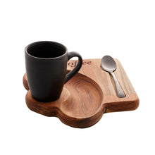Load image into Gallery viewer, Porcelain Coffee Cup 93ml on a wooden tray 17x16x8cm.
