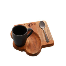 Load image into Gallery viewer, Porcelain Coffee Cup 93ml on a wooden tray 17x16x8cm.

