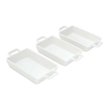 Load image into Gallery viewer, Set of 3 Porcelain Appetiser white dishes 16x8x3cm.
