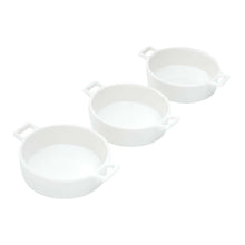 Load image into Gallery viewer, Set of 3 Porcelain Appetiser white dishes 12x9x3cm.
