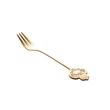 Load image into Gallery viewer, Set of 4 Stainless Steel Gold Key Cake Forks.
