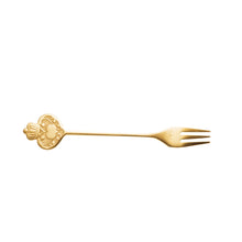 Load image into Gallery viewer, Set of 4 Stainless Steel Gold Key Cake Forks.
