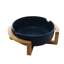 Load image into Gallery viewer, Porcelaine Blue Bowl with Wooden Support  26x22x11cm.
