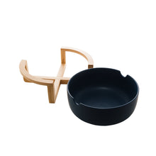Load image into Gallery viewer, Porcelaine Blue Bowl with Wooden Support  26x22x11cm.
