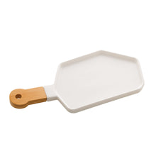 Load image into Gallery viewer, Porcelaine White Appetizer Board with a Wooden Handle 35x16x2cm.
