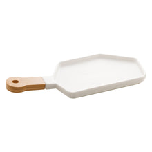 Load image into Gallery viewer, Porcelaine White Appetizer Board with a Wooden Handle 35x16x2cm.
