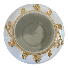 Load image into Gallery viewer, White Glass Centrepiece With Gold Leaves.
